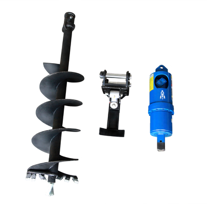 Blue Excavator Earth Auger Spiral Drill Bit Hydraulic Drive